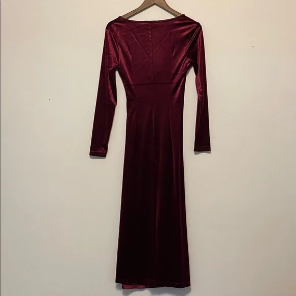 Zaberry Long Sleeve V-neck Velvet Wrap Bridesmaid Wedding Guest Party Dress - Picture 3 of 5